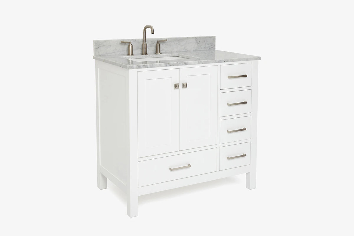 Ariel cambridge 36-37 in. left offset rectangle single sink vanity with (0.75,1.5,2) in countertop