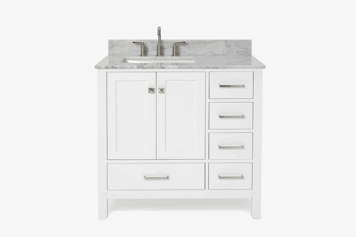 Ariel cambridge 36-37 in. left offset rectangle single sink vanity with (0.75,1.5,2) in countertop