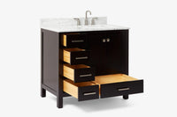 Ariel cambridge 36-37 in. right offset rectangle single sink vanity with carrara (0.75,1.5,2) in countertop