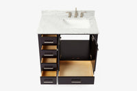 Ariel cambridge 37 in. right offset rectangle single sink vanity with carrara white marble 0.75 in countertop in white