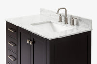 Ariel cambridge 36-37 in. right offset rectangle single sink vanity with carrara (0.75,1.5,2) in countertop
