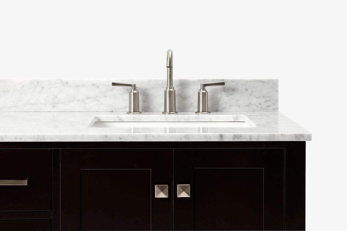 Ariel cambridge 37 in. right offset rectangle single sink vanity with carrara white marble 0.75 in countertop in white