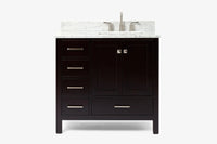 Ariel cambridge 36-37 in. right offset rectangle single sink vanity with carrara (0.75,1.5,2) in countertop