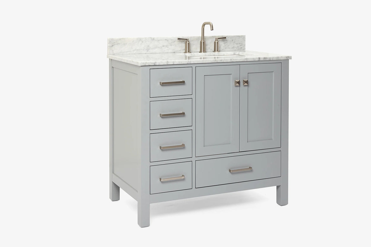 Ariel cambridge 37 in. right offset rectangle single sink vanity with carrara white marble 0.75 in countertop in white
