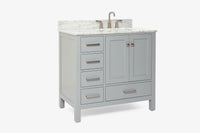 Ariel cambridge 37 in. right offset rectangle single sink vanity with carrara white marble 0.75 in countertop in white