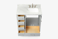 Ariel cambridge 37 in. right offset rectangle single sink vanity with carrara white marble 0.75 in countertop in white