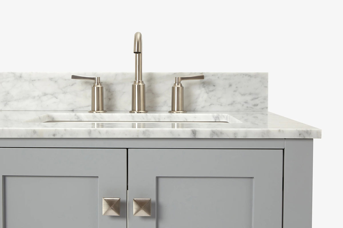 Ariel cambridge 37 in. right offset rectangle single sink vanity with carrara white marble 0.75 in countertop in white