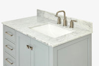 Ariel cambridge 37 in. right offset rectangle single sink vanity with carrara white marble 0.75 in countertop in white