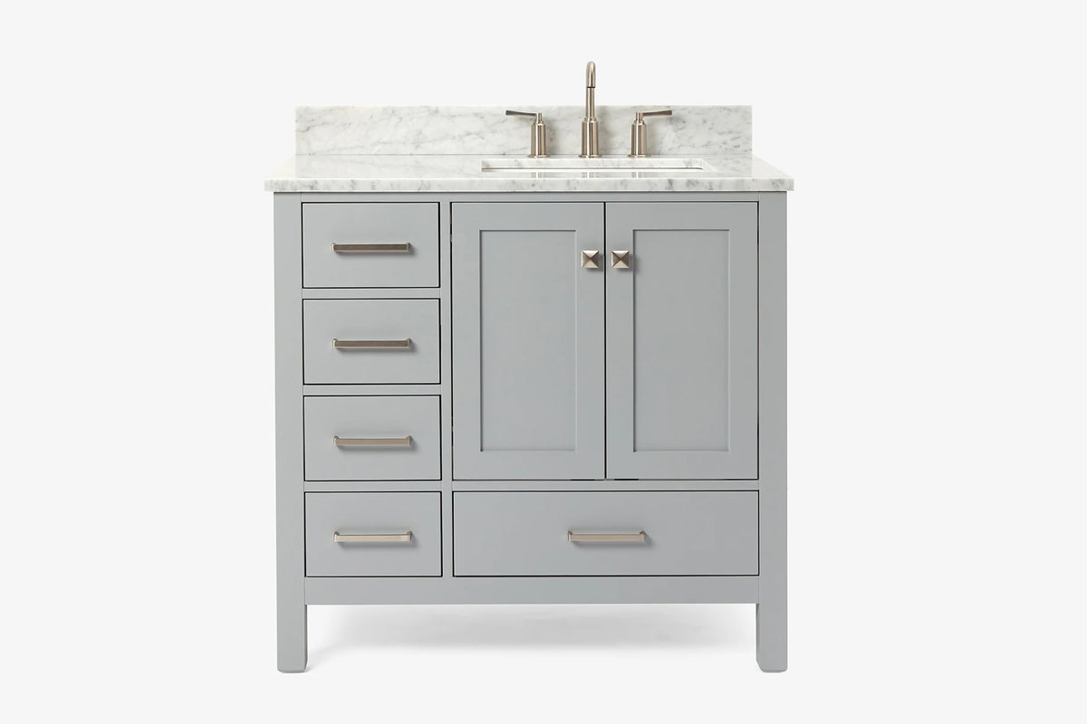 Ariel cambridge 37 in. right offset rectangle single sink vanity with carrara white marble 0.75 in countertop in white
