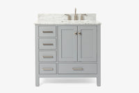 Ariel cambridge 37 in. right offset rectangle single sink vanity with carrara white marble 0.75 in countertop in white