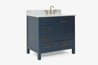 Ariel cambridge 37 in. right offset rectangle single sink vanity with carrara white marble 0.75 in countertop in white