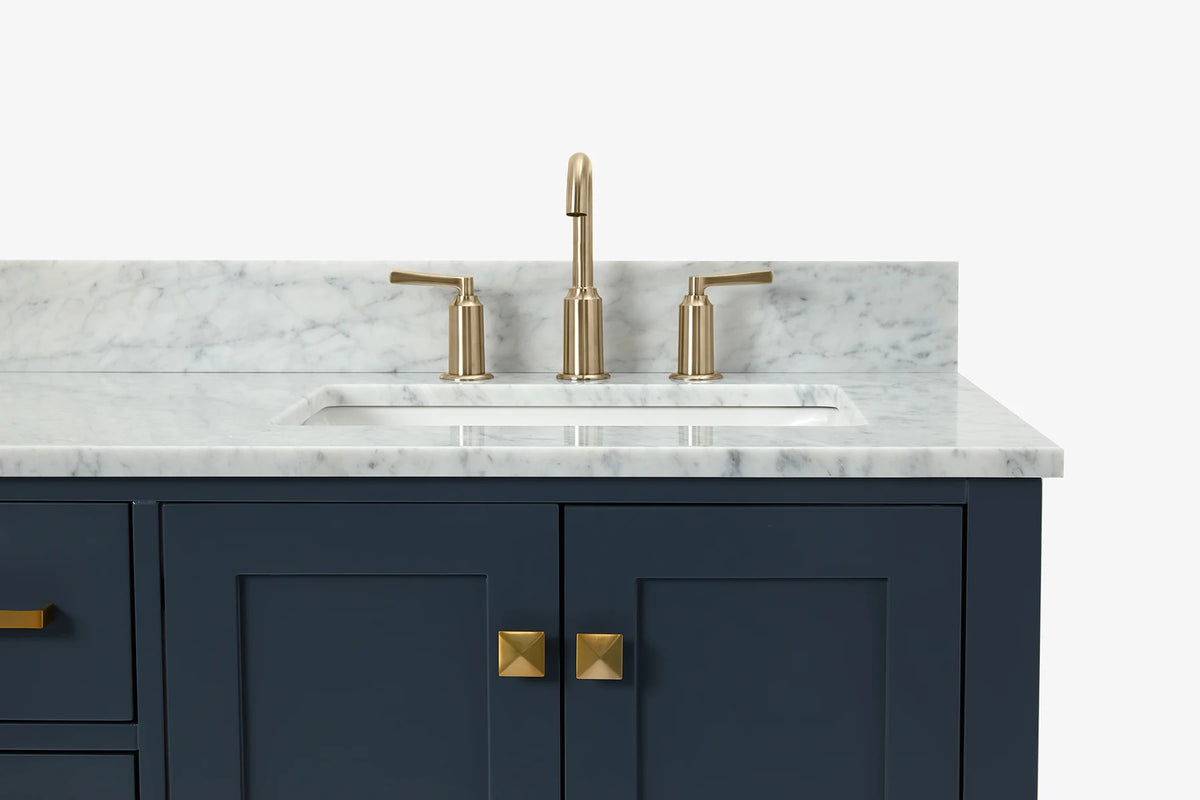 Ariel cambridge 37 in. right offset rectangle single sink vanity with carrara white marble 0.75 in countertop in white