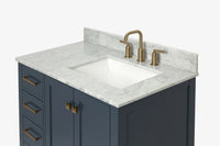 Ariel cambridge 37 in. right offset rectangle single sink vanity with carrara white marble 0.75 in countertop in white