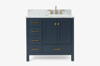 Ariel cambridge 36-37 in. right offset rectangle single sink vanity with carrara (0.75,1.5,2) in countertop