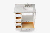 Ariel cambridge 36-37 in. right offset rectangle single sink vanity with carrara (0.75,1.5,2) in countertop