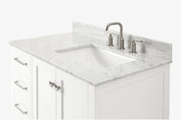 Ariel cambridge 36-37 in. right offset rectangle single sink vanity with carrara (0.75,1.5,2) in countertop