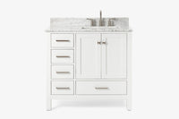 Ariel cambridge 37 in. right offset rectangle single sink vanity with carrara white marble 0.75 in countertop in white