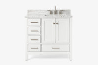 Ariel cambridge 36-37 in. right offset rectangle single sink vanity with carrara (0.75,1.5,2) in countertop