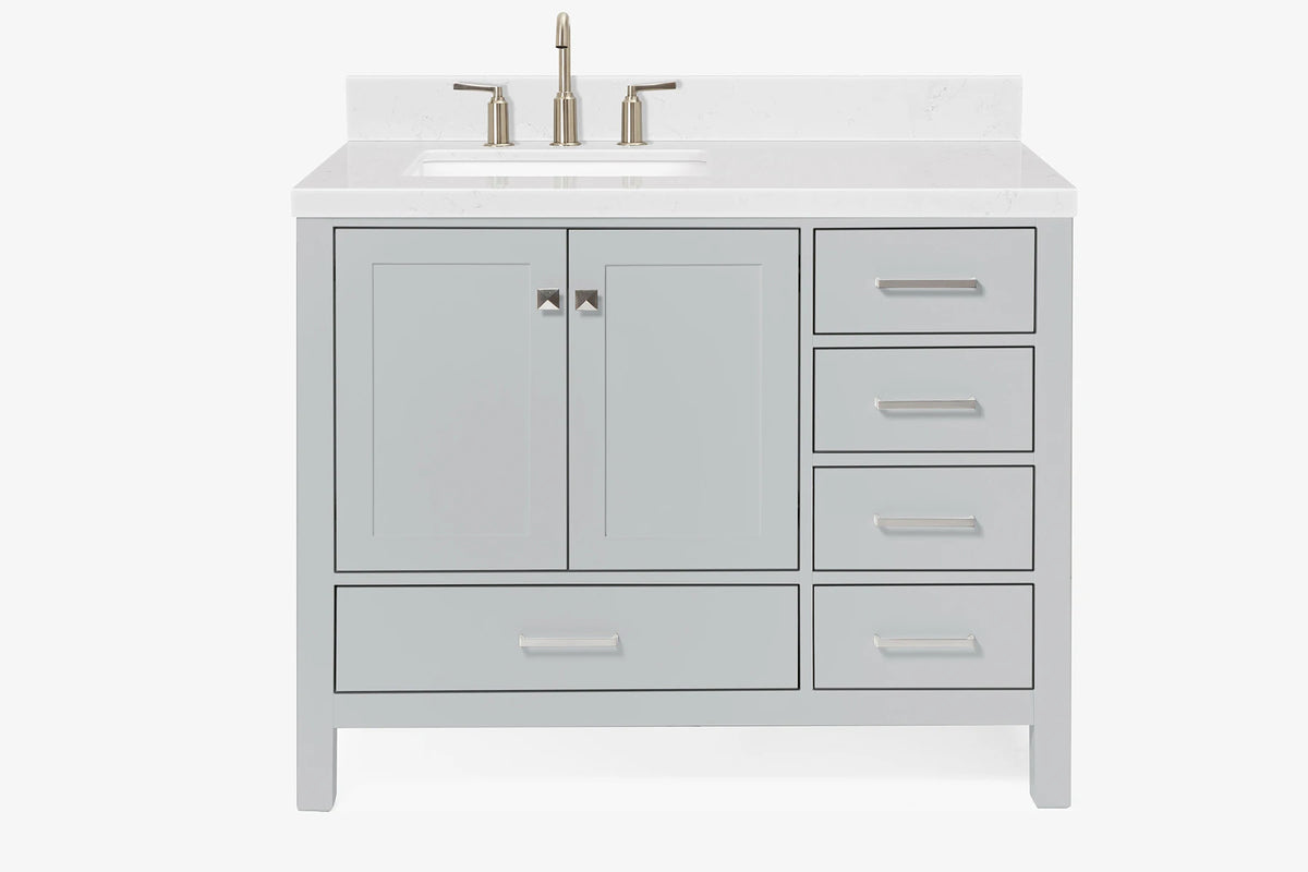Ariel cambridge (43" & 42") left offset rectangle single sink vanity with marble (0.75", 1.5" & 2") in countertop