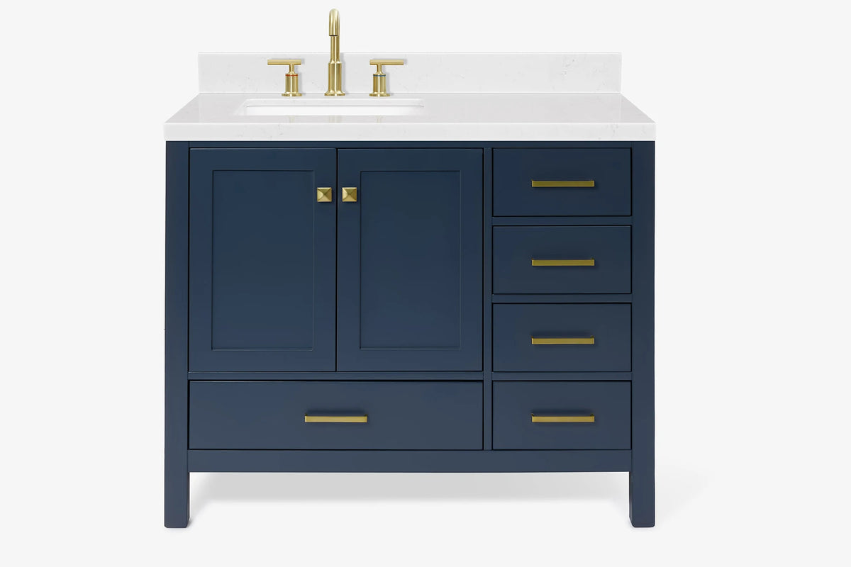 Ariel cambridge (43" & 42") left offset rectangle single sink vanity with marble (0.75", 1.5" & 2") in countertop