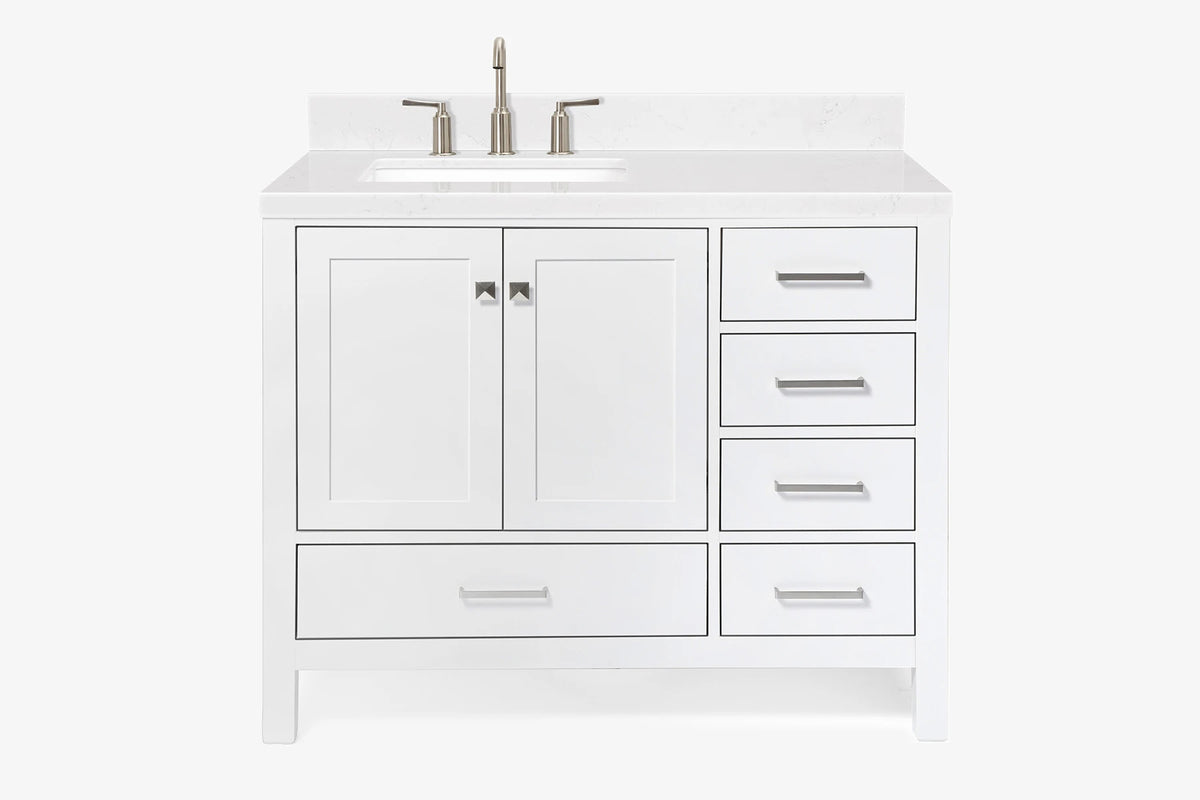 Ariel cambridge (43" & 42") left offset rectangle single sink vanity with marble (0.75", 1.5" & 2") in countertop