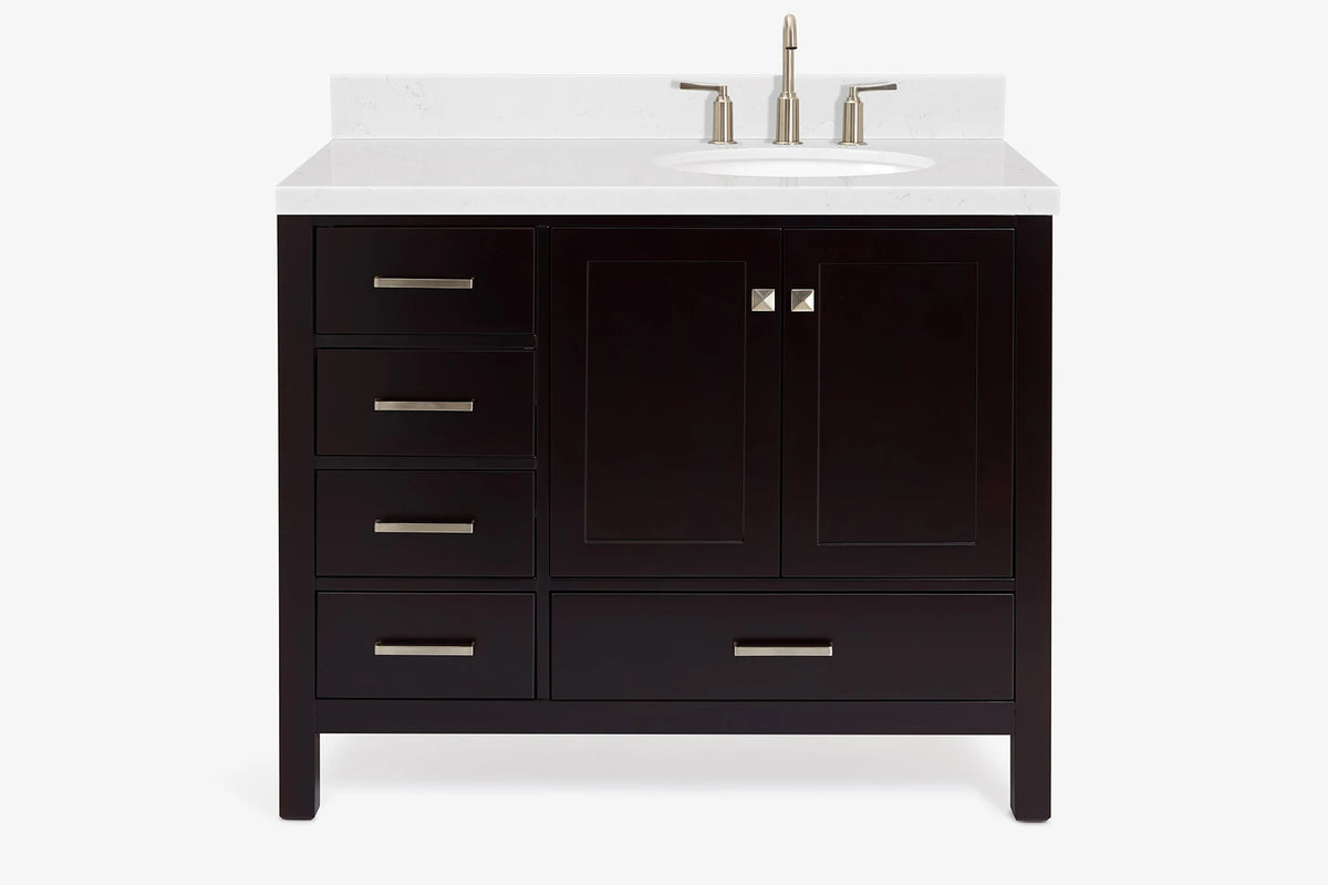 Ariel cambridge(42"&43") in. right offset oval single sink vanity with  marble (0.75",1.5"& 2") in countertop