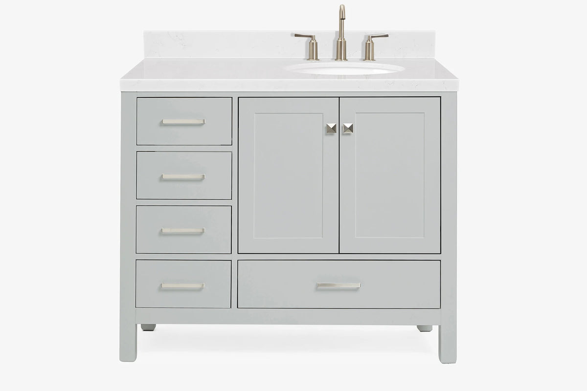 Ariel cambridge(42"&43") in. right offset oval single sink vanity with  marble (0.75",1.5"& 2") in countertop
