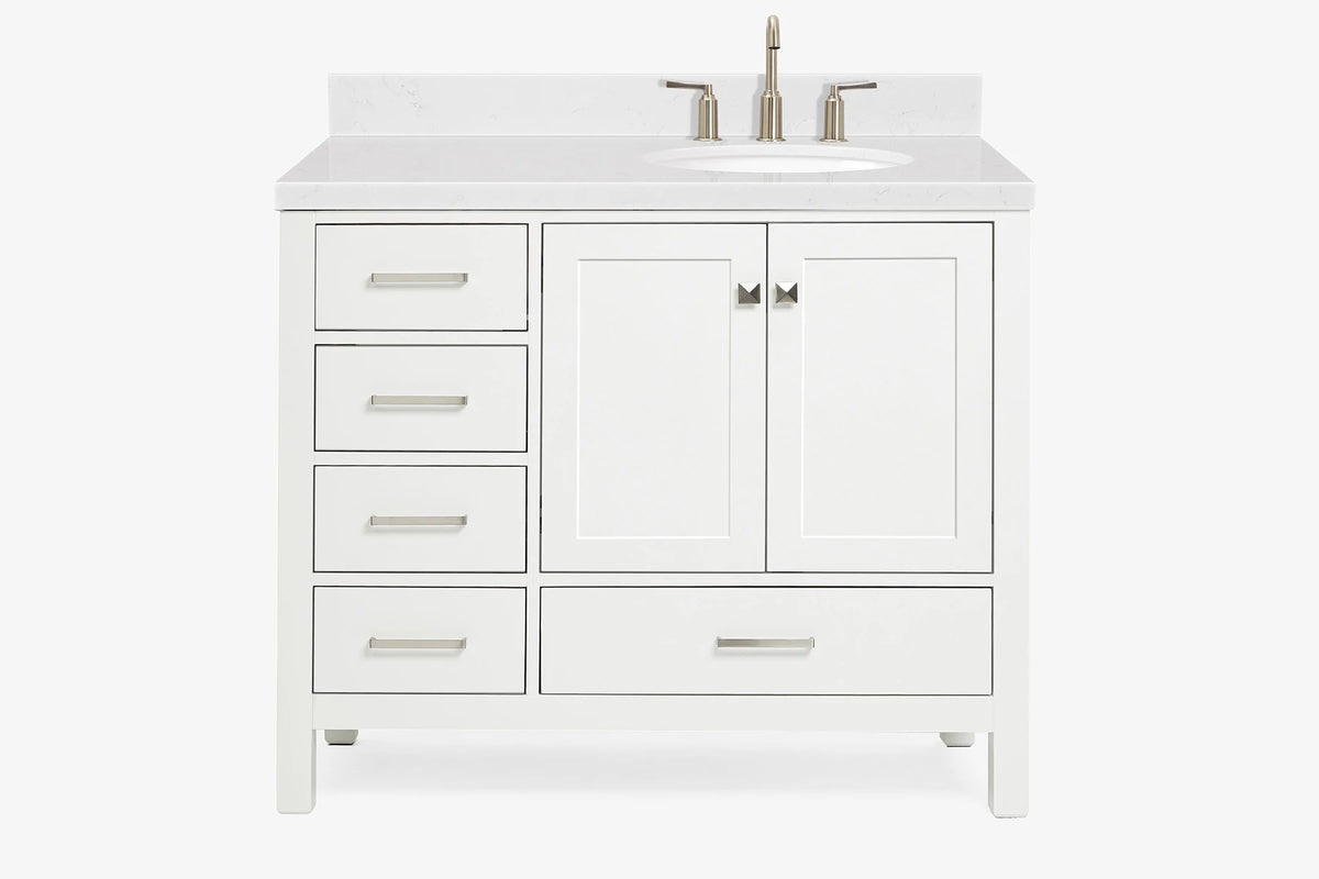 Ariel cambridge(42"&43") in. right offset oval single sink vanity with  marble (0.75",1.5"& 2") in countertop