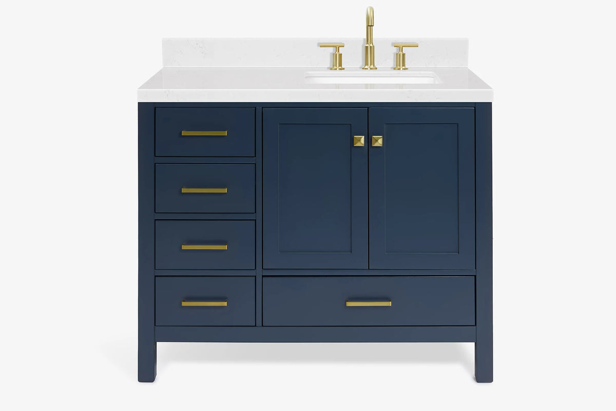 Ariel cambridge (43 inch, 42 inch) right offset single rectangular sink bathroom vanity with marble countertop (0.75 inch, 1.5 inch, 2 inch).