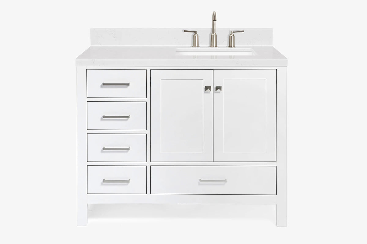 Ariel cambridge (43 inch, 42 inch) right offset single rectangular sink bathroom vanity with marble countertop (0.75 inch, 1.5 inch, 2 inch).