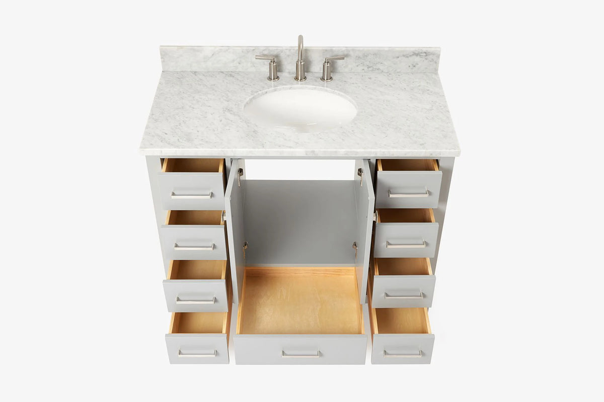 Ariel cambridge(42" & 43") single oval sink vanity with marble (0.75",1.5" & 2") in countertop