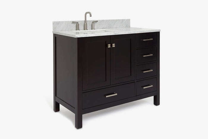 Ariel cambridge (43" & 42") left offset rectangle single sink vanity with marble (0.75", 1.5" & 2") in countertop