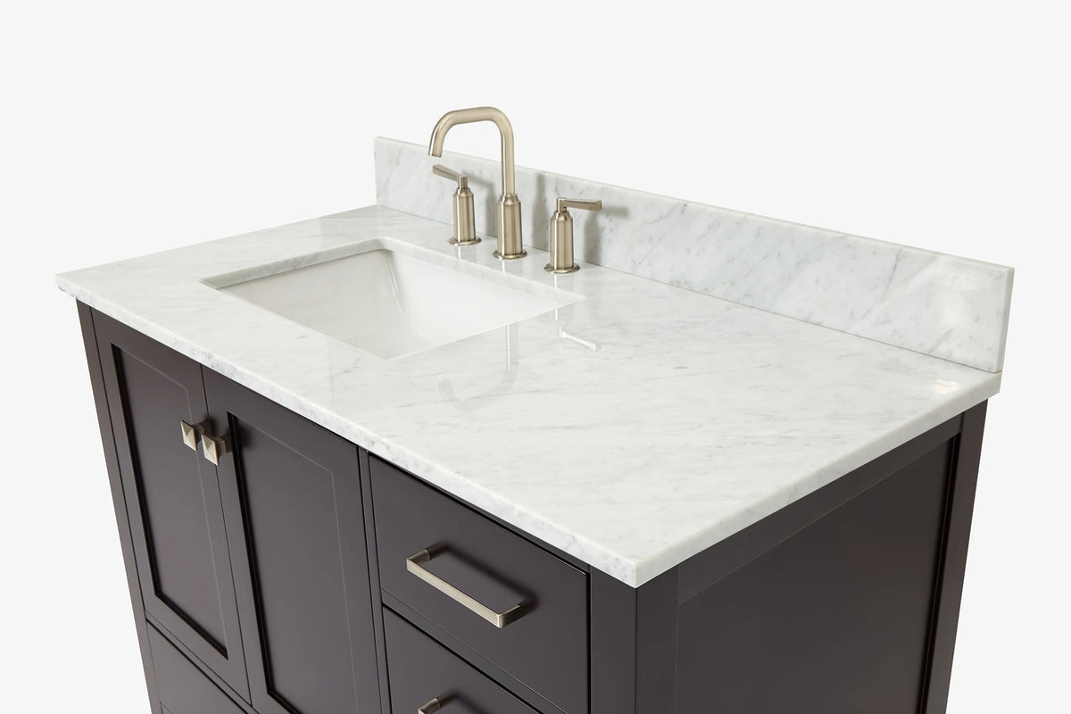 Ariel cambridge (43" & 42") left offset rectangle single sink vanity with marble (0.75", 1.5" & 2") in countertop