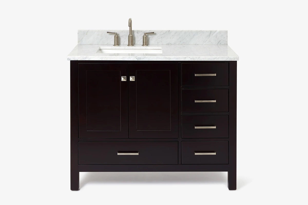 Ariel cambridge (43" & 42") left offset rectangle single sink vanity with marble (0.75", 1.5" & 2") in countertop