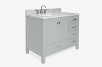 Ariel cambridge (43" & 42") left offset rectangle single sink vanity with marble (0.75", 1.5" & 2") in countertop