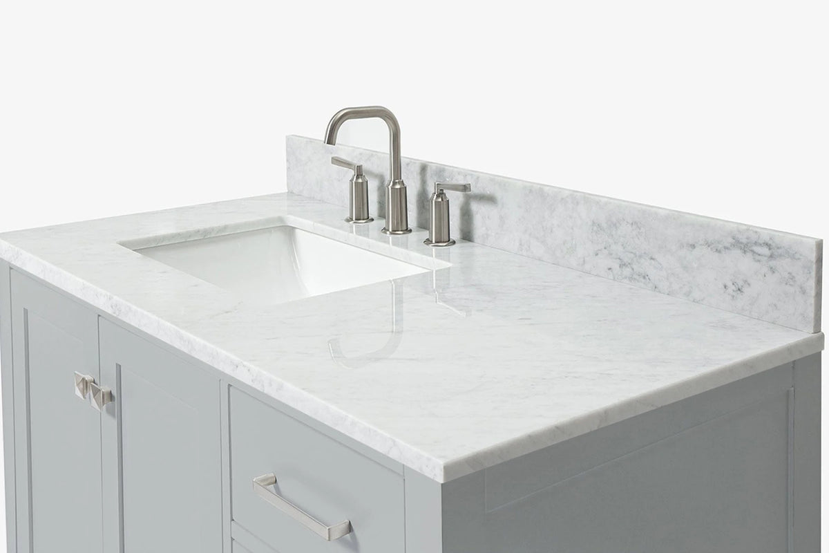 Ariel cambridge (43" & 42") left offset rectangle single sink vanity with marble (0.75", 1.5" & 2") in countertop
