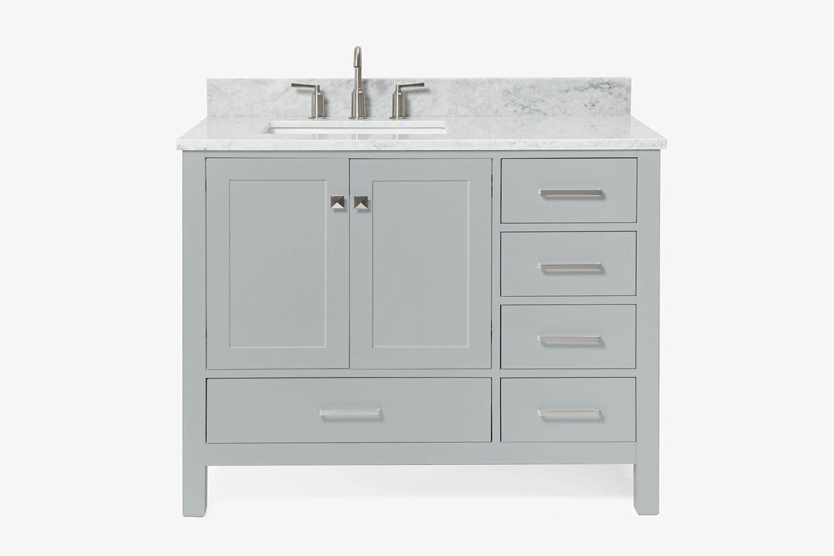 Ariel cambridge (43" & 42") left offset rectangle single sink vanity with marble (0.75", 1.5" & 2") in countertop