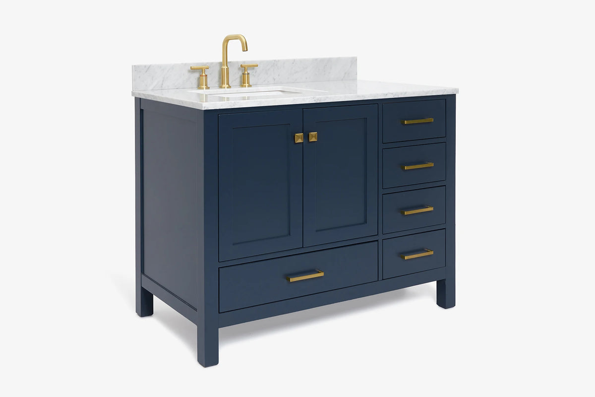 Ariel cambridge (43" & 42") left offset rectangle single sink vanity with marble (0.75", 1.5" & 2") in countertop