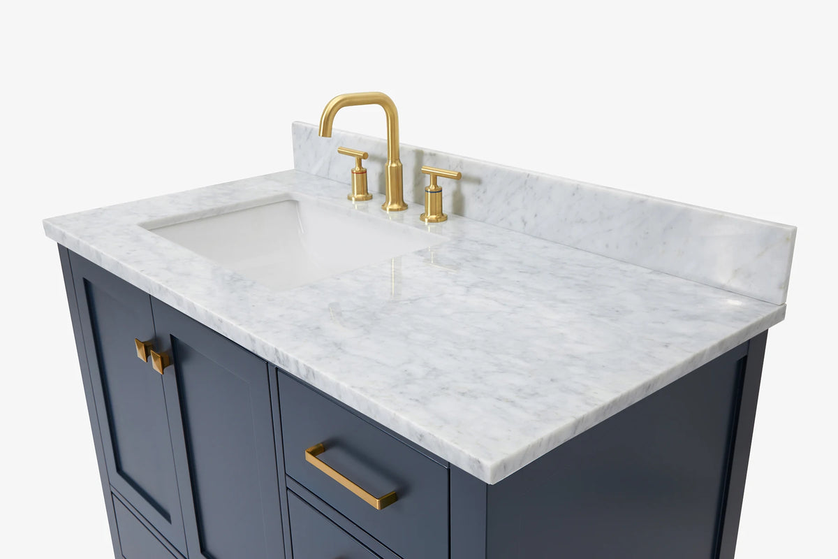 Ariel cambridge (43" & 42") left offset rectangle single sink vanity with marble (0.75", 1.5" & 2") in countertop