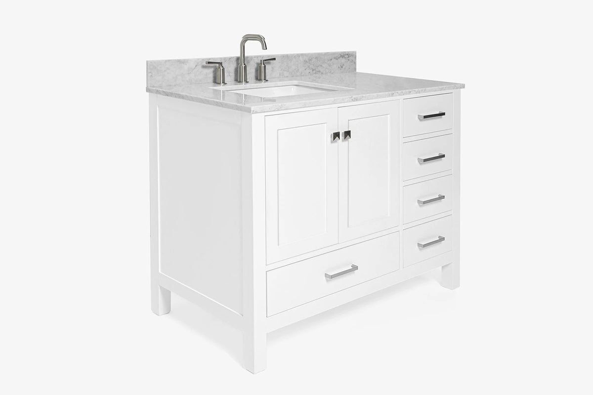 Ariel cambridge (43" & 42") left offset rectangle single sink vanity with marble (0.75", 1.5" & 2") in countertop