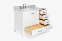 Ariel cambridge (43" & 42") left offset rectangle single sink vanity with marble (0.75", 1.5" & 2") in countertop