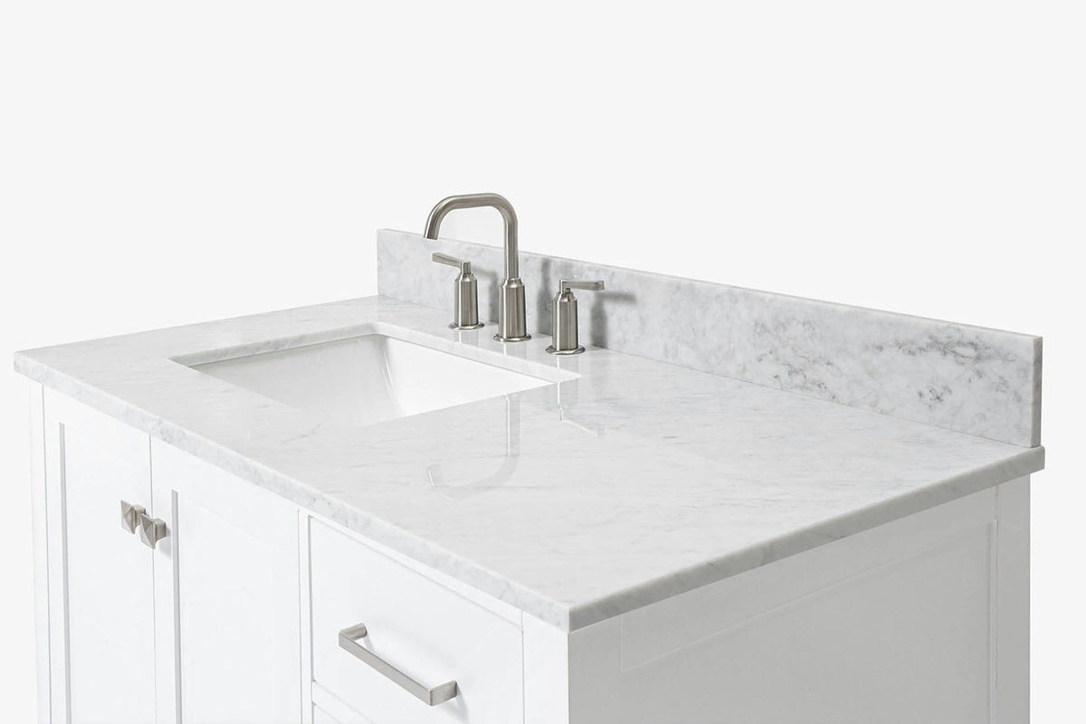 Ariel cambridge (43" & 42") left offset rectangle single sink vanity with marble (0.75", 1.5" & 2") in countertop