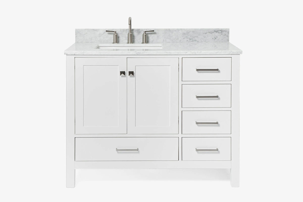 Ariel cambridge (43" & 42") left offset rectangle single sink vanity with marble (0.75", 1.5" & 2") in countertop