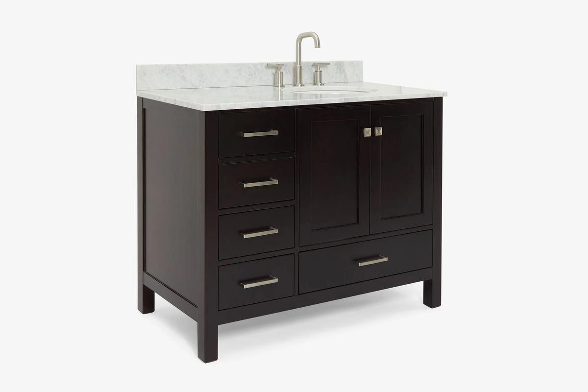 Ariel cambridge(42"&43") in. right offset oval single sink vanity with  marble (0.75",1.5"& 2") in countertop