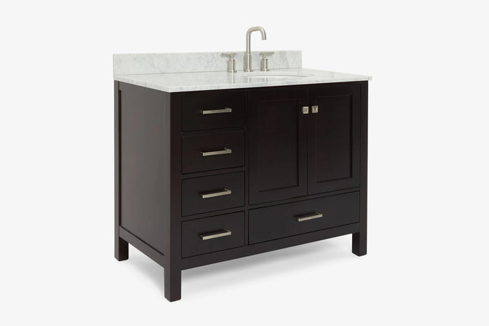Ariel cambridge(42"&43") in. right offset oval single sink vanity with  marble (0.75",1.5"& 2") in countertop