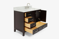 Ariel cambridge(42"&43") in. right offset oval single sink vanity with  marble (0.75",1.5"& 2") in countertop