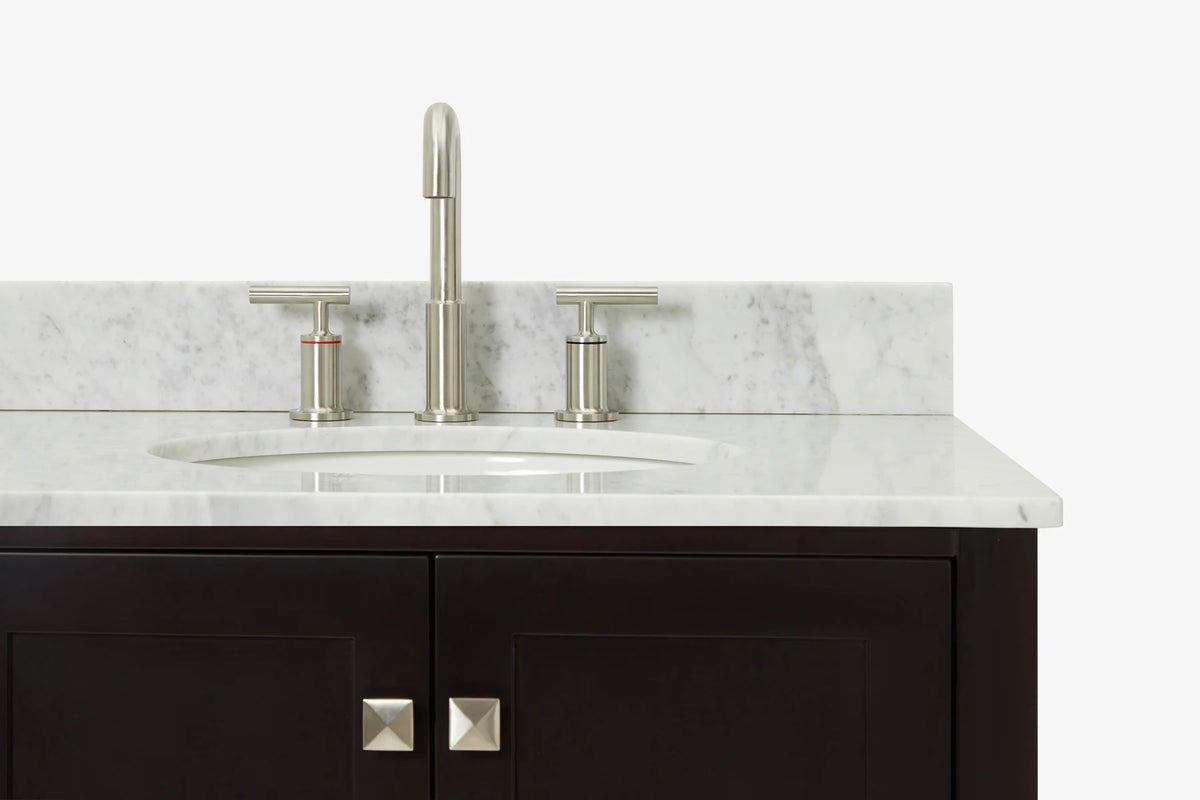 Ariel cambridge(42"&43") in. right offset oval single sink vanity with  marble (0.75",1.5"& 2") in countertop