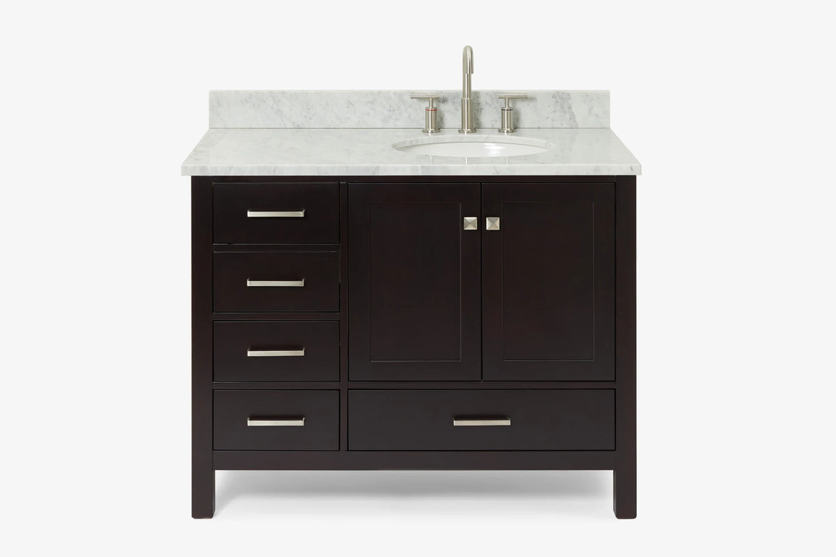 Ariel cambridge(42"&43") in. right offset oval single sink vanity with  marble (0.75",1.5"& 2") in countertop