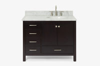 Ariel cambridge(42"&43") in. right offset oval single sink vanity with  marble (0.75",1.5"& 2") in countertop