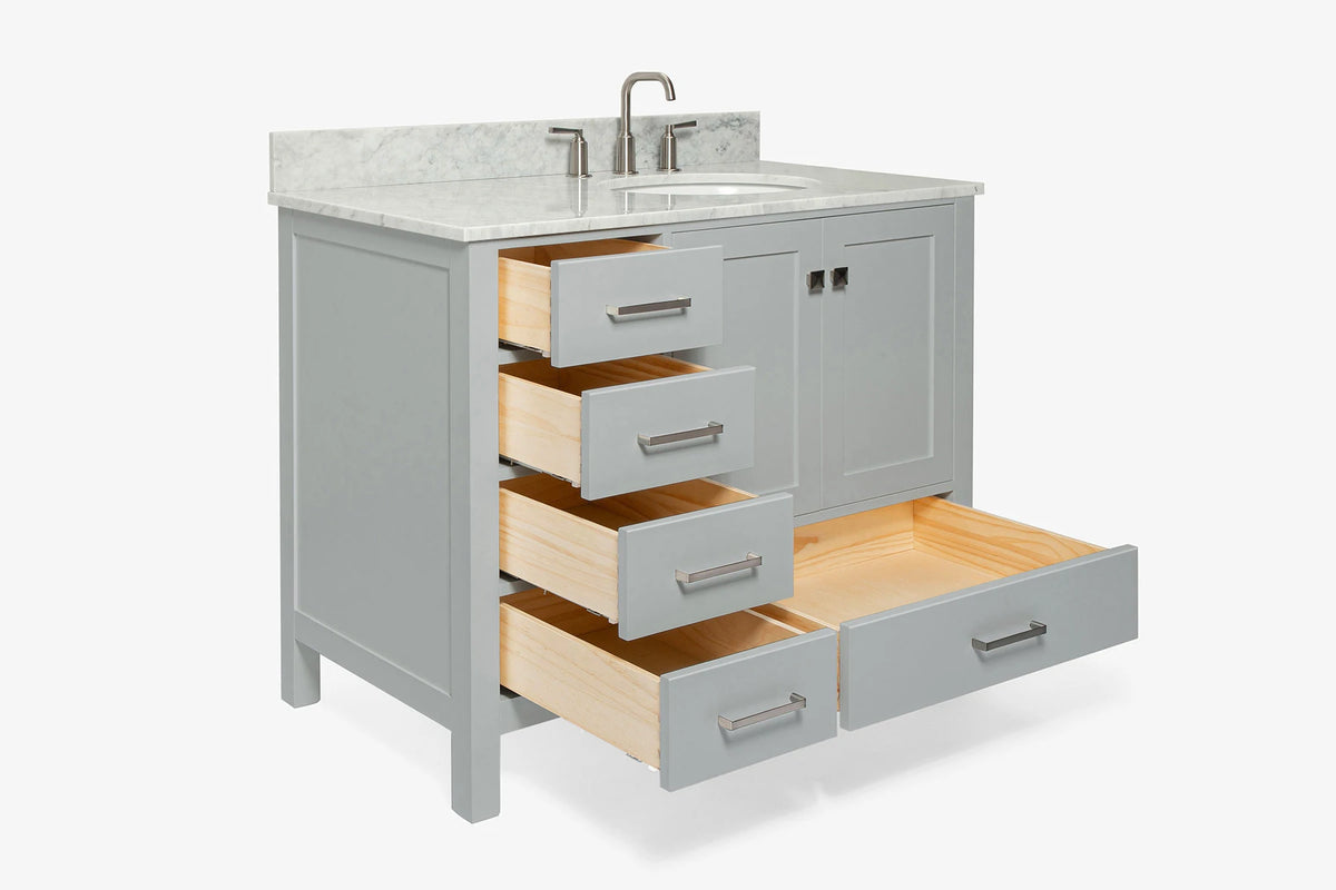 Ariel cambridge(42"&43") in. right offset oval single sink vanity with  marble (0.75",1.5"& 2") in countertop